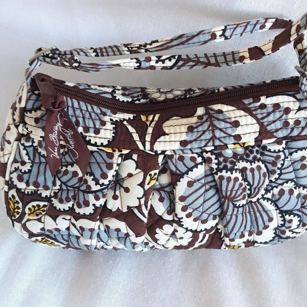 Vera Bradley Slate Blooms Frannie Hobo Tote Brown Blue Bag Purse Handbag